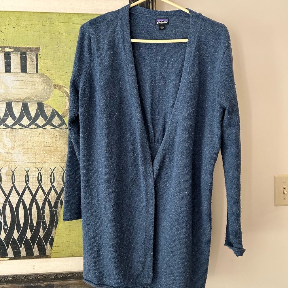 Patagonia Blue Cardigan Sweater Long Open-Front